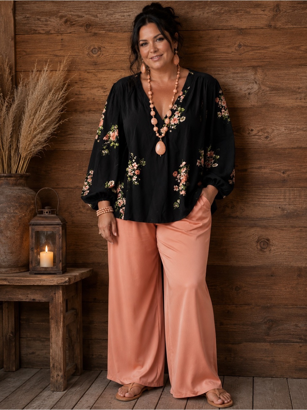 2x SHEIN Black Floral V-Neck Peasant Tunic